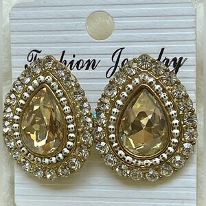 Teardrop Created Citrine Yellow Earrings With Rhinestones and Beads Bran…